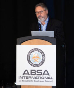 Eagleson Lecture Award recipient, Richard Marconi, PhD, at ABSA International's 65th Annual Biosafety and Biosecurity Hybrid Conference, October, 2022