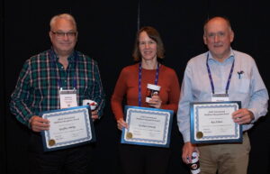 HASH Award recipients, Geoffrey Phillips, Kathleen Kennedy and Ray Sheetz, at ABSA International's 65th Annual Biosafety and Biosecurity Hybrid Conference, October, 2022