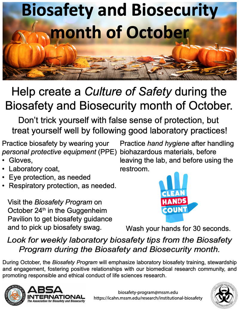 ABSA International: 2023 Biosafety Month Promotional Award, honorable mention, October Biosafety and Biosecurity Month Flyer(pdf)