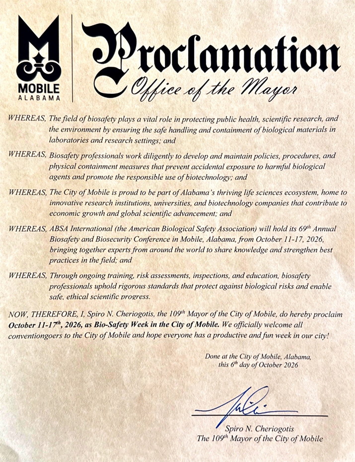 Proclamation: October 11-17, 2026 - Biosafety Week in the City of Mobile